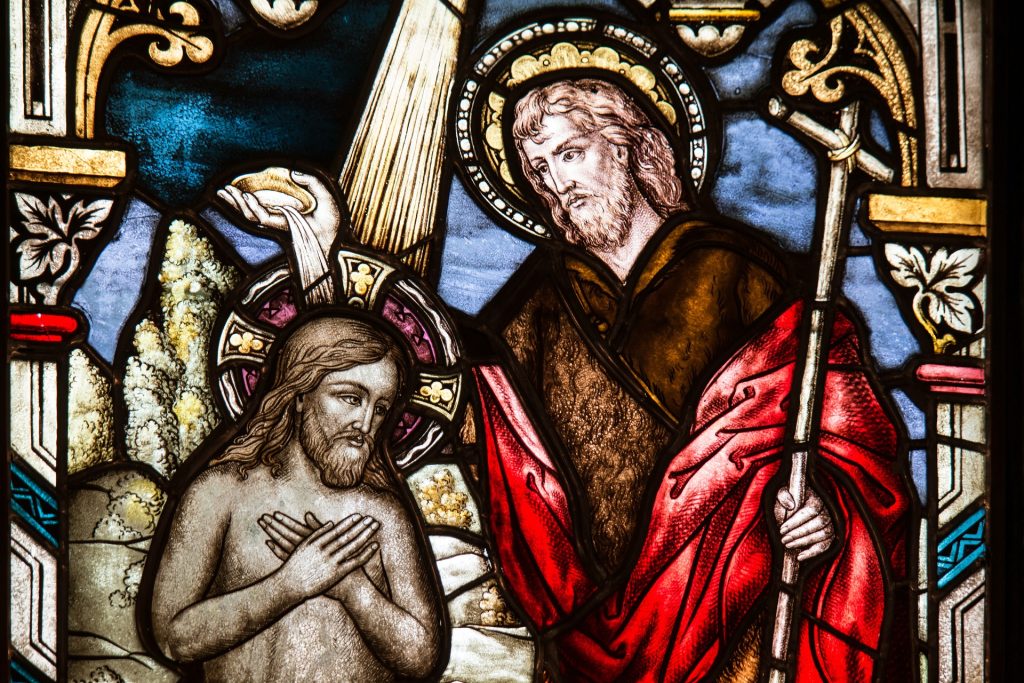 Glas in lood raam met Christus op